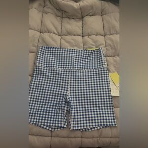 Blue and White Gingham Biker Shorts